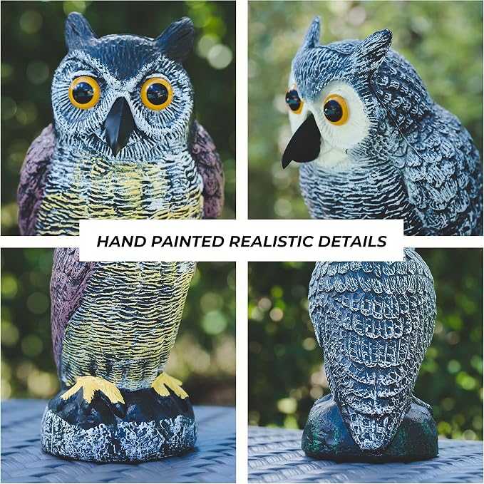 Owl Decoy to Scare Birds Away, Plastic Owl Statue for Garden & Outdoors, Set of 2