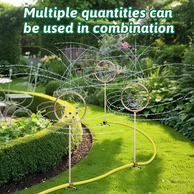 34" Tall Copper-Coated Stainless Steel Garden Sprinkler, 360° Rotating Decorative Ornamental Sprinkler for Lawn, Yard & Landscape Watering (Ladybug)