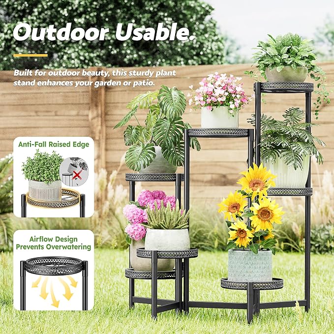 Stand Plants, 7 Tier Metal Plant Stands for Outdoor Indoor Plants,Heavy Duty Flower Pot Stands for Multiple Plants,Decoration Display Racks for Patio Garden -BlackS