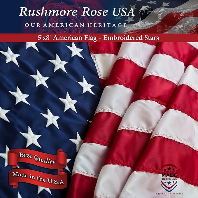 American Flags for Outside 5X8 American Flag made in USA Heavy Duty Flags Outdoor with Embroidered Stars and Sewn Stripes 5x8 US Flag for High Wind- All Weather Flags