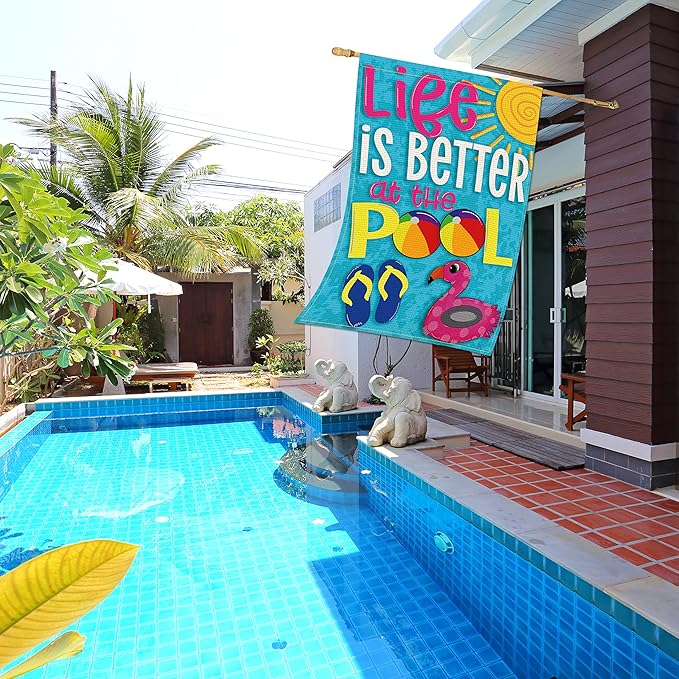 Balgardekor Life is Better at the Pool Garden Flag 28 x 40 Large House Flag Vertical Double Sided Burlap Summer Yard Outdoor Decor Home Decor (28 x 40, Pool)