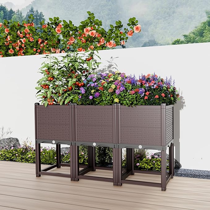 DoCred 5-Tier Vertical Garden Bed, PP Raised Planter Box, Cascading Tiered Herb Garden Planter for Vegetables Flowers, Space Saving Outdoor Indoor Patio Balcony Garden, Gray