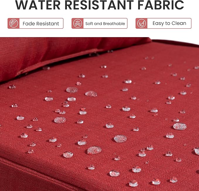 Crestlive Products Foldable Outdoor Chaise Lounge Cushions with Head Pillow and Side Pockets,Water Repellent & Fade Resistant Lounge Chair Cushion, 72''L x 21''W, Set of 2, Chili