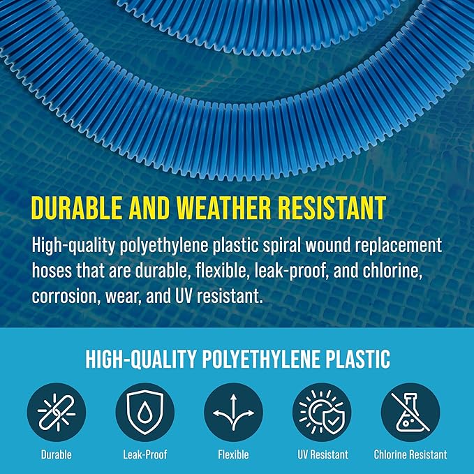 U.S. Pool Supply Above Ground Pool Hose Replacement 1.5" Diameter x 59" Long, Pack of 2, Blue - Compatible with Intex 29060E, Pool Filter Pump Hoses, Sand Filters, Saltwater Systems 1,500 to 2,500 GPH