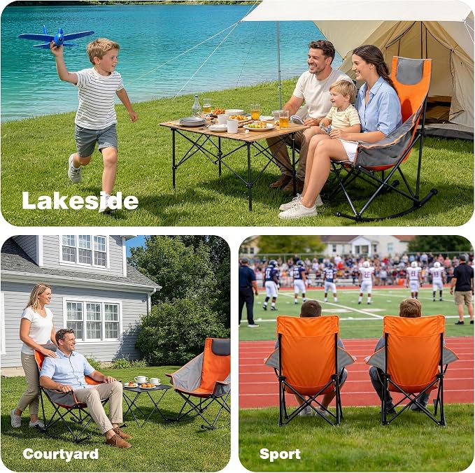 SUNNYFEEL Oversized Rocking Camping Chair 2 Pack, Fully Padded Patio Chair with Side Pocket, High Back Portable Lawn Recliner with Carry Bag, Outdoor Rocker Camp Chairs for Adults Heavy Duty 500 LBS