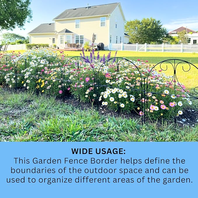 ShopLaLa Garden Fence (20 Panels) 12.5in(L) x 16.5in(H) Rustproof Black Metal Curly Wire, Animal Barrier Fencing for Dogs, Decorative Flower Bed Edging Landscape Border Yard, Patio Outdoor Decor