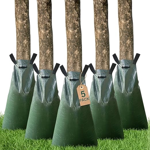 Tree Watering Bags 5 Pack, 20 Gallon Slow Release Gator Bags for Trees, Durable PVC Tree Drip Irrigation Bags with Heavy Duty Zipper, Deep Root Targeting