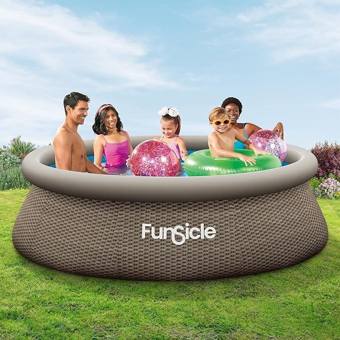 Funsicle Quickset Designer 10' x 30" Round Above Ground Swimming Pool, with FiltraBoost 400 GPH Filter Pump, Type I Filter Cartridge & Repair Patch, Triple Basketweave Print