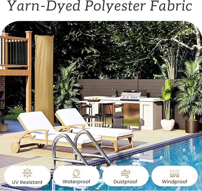 Patio Umbrella Cover Waterproof UV Resistant Outdoor Cantilever Umbrella Covers with Zipper and Rod, Khaki