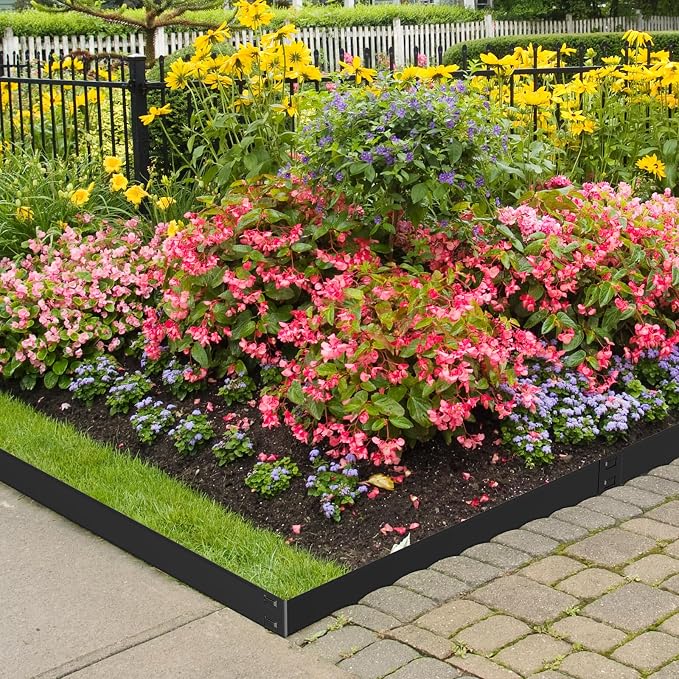 Black Steel Landscape Edging - 6 Pack, 40" L x 10" H Each (20ft Total), Bendable Metal Edging for Yard, Garden, Lawn