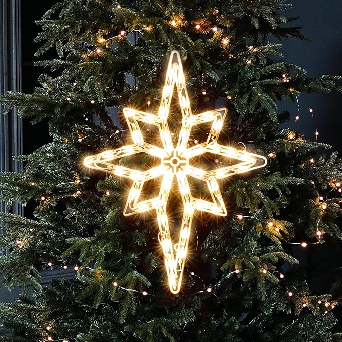 Christmas Window Silhouette Lights, Lighted Star of Bethlehem Double Sided Decorations with 50 Count Incandescent Mini Light, for Holiday Indoor Wall Door Glass Decor