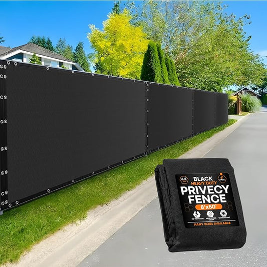 Xpose Safety Privacy Fence Screen 8’ x 50’ – Heavy Duty Black Mesh with 90% Visibility Block, UV Protection – Includes Cable Ties – for Garden, Yard, Nursery, Kennel, Dog Run, Greenhouse