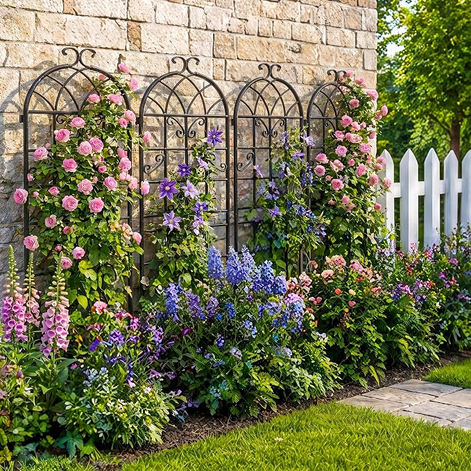 4 Pack Garden Trellis for Climbing Plants Outdoor, 71" H x 20" W Rustproof Iron Plant Support for Rose, Vine, Cucumber, Decorative Scrollwork Clematis Trellis for Yard, Lawn Patio or Wall Decor