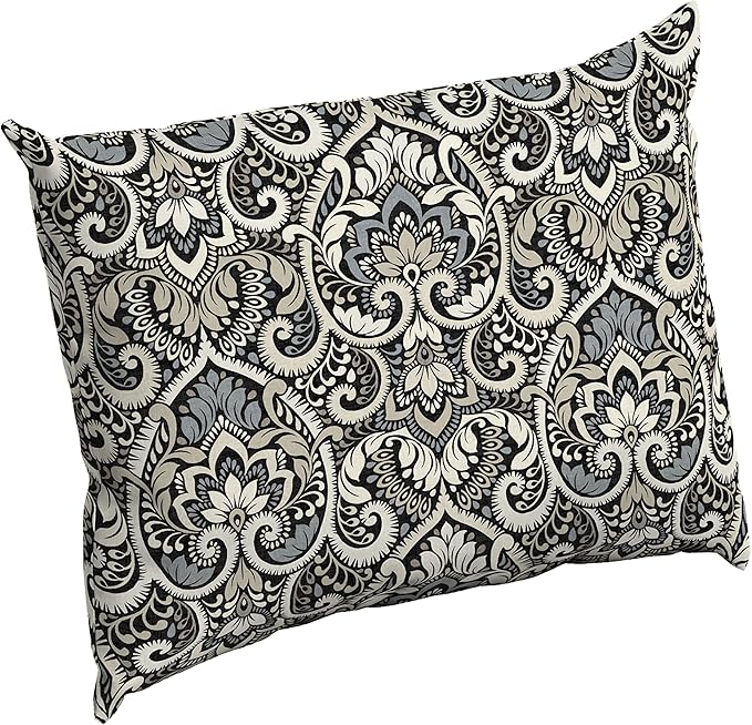 Arden Outdoor Cushion Pillow Back, 23 x 17, Rain-Proof, Fade Resistant Black Aurora Damask