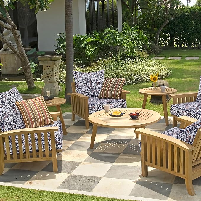 Favoyard Outdoor Deep Seat Patio Cushions Set, 19 x 19 Inch Rainproof & 3-Year Fade Resistant Patio Furniture Cushion, Removable Bottom & Back Cushion with Ties for Yard, Garden, Teardrop Blue