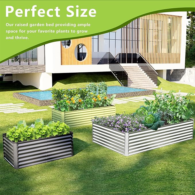 2PCS 4x2x2FT Galvanized Raised Garden Bed,Galvanized Planter Boxes Outdoor, Large Metal Raised Garden Beds for Vegetables-Grey
