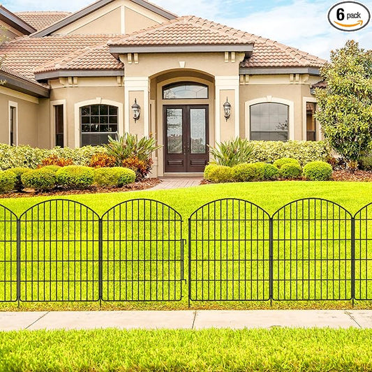 Decorative Garden Fence 5 Panels + 1 Gate, 29.9in (H) x 11.4ft (L), Rustproof Metal No Dig Fence Animal Barrier for Dog, Flower Edging for Yard & Patio Outdoor Landscape, Arched