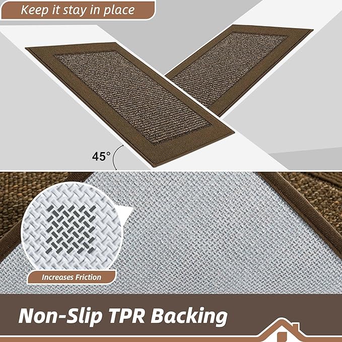 BEQHAUSE Indoor Door Mat 20" x 48", Dirt Trapper Door Mats Non-Slip Entryway Rugs Washable, Resist Dirt Absorbent Welcome Mat, Low Profile Floor Mats for Front Back Door and Entryway, Brown