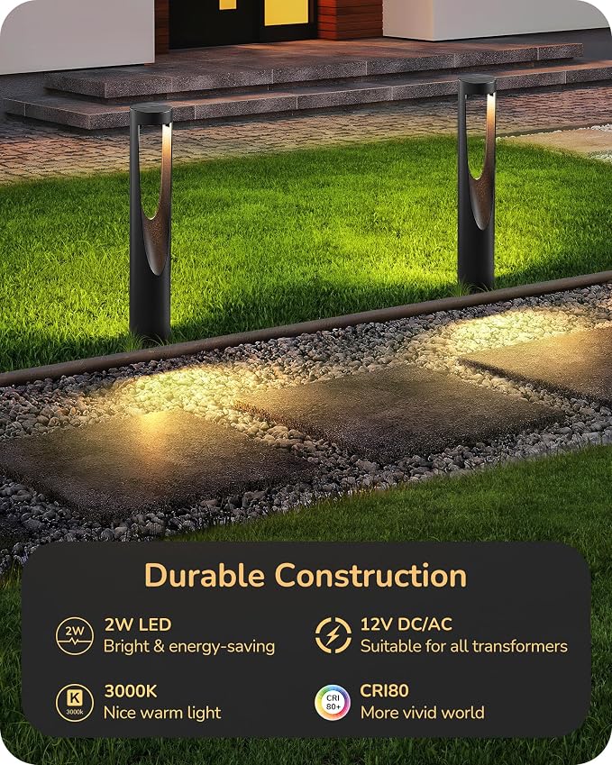 EDISHINE Low Voltage Landscape Lights, 12V 2W 150LM 3000K LED Landscape Path Lights with Connectors, Waterproof Electric Outdoor Landscape Lighting for Walkway Yard Garden, CRI80 12 Pack