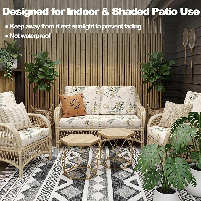 CALBODE 8 Pcs Stretch Outdoor Seat Cushion Covers, Washable Chair Seat Cover for Patio Furniture Cushions Soft Indoor and Outdoor Couch Cover Replacement (Beige Botanical, Cover Only)