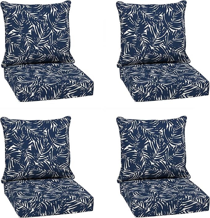 Arden earthFIBER Outdoor Deep Seat Cushion Set (4-Pack), 24 in x 24 in, Weather-Proof, Rain-Proof, Fade Resistant Patio Cushion for Chair, Sofa, and Couch Navy Blue King Palm