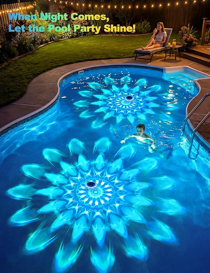 APONUO Solar Pool Lights, IP68 Waterproof Floating Pool Lights with Remote& Button Control, 9 Lighting Colors& 3 Modes Pool Solar Light, Timer& Memory, Floating Light for Pool, Party, Bathtub (1 Pack)