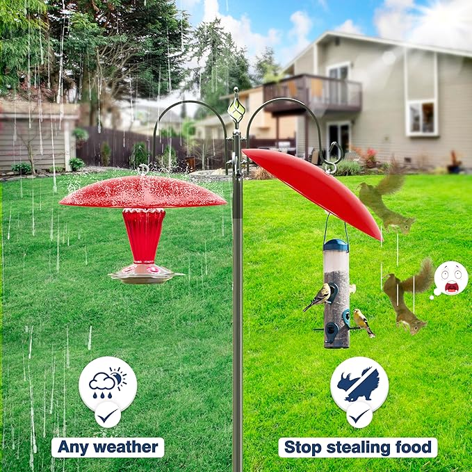 13" Hummingbird Feeder Rain Cover,Smart Bird Feeder Umbrella,Hummingbird Feeders Guard,Squirrel Proof for Shepherd's Hook Outdoors(Bright Red), 4Pack