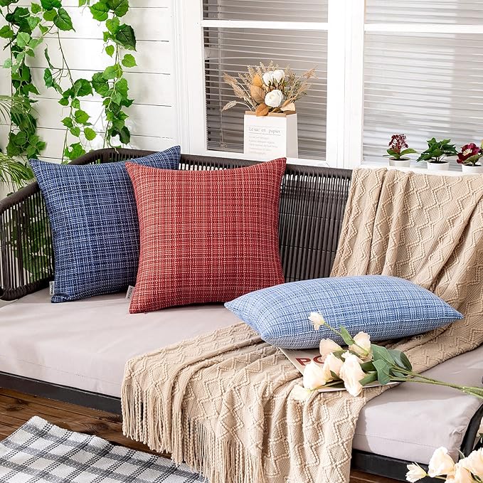 MIULEE Outdoor Waterproof Throw Pillow Covers Decorative Farmhouse Water Resistant Cushion Covers for Tent Patio Garden Couch Sofa Pack of 2, 18x18 Inch Red