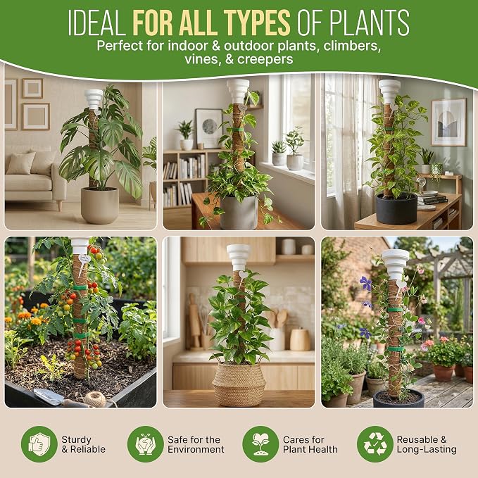 Organo Republic Moss Pole Monstera Plant Support Stakes - Unique Self-Watering, Extendable Coco Coir Pole for Climbing Plant Supports for Potted Plants Indoor for Monstera, Pothos & More