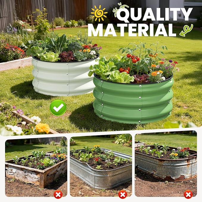 Pattiumo Galvanized Raised Garden Bed 2pcs 2×2×1 FT, Round Metal Raised Garden Bed Outdoor Planter Box with Open Bottom, Rust-Resistant Steel Garden Bed for Vegetables Herbs Flowers, Easy Assembly