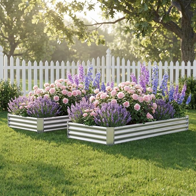 8x4x1ft(2 Pack) Galvanized Raised Garden Bed,Outdoor Planter Box Metal Patio Kit Planting Bed for Vegetables,Flowers, Silver