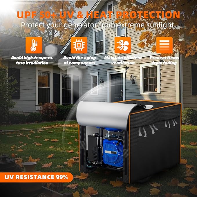 Waterproof Generator Cover 26x20x20 inch, Heavy Duty Cover & Windproof for Outdoor Generators 3000-5000 Watt, Black