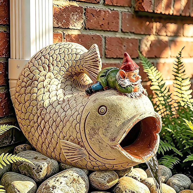 Teaeeno Fish Gutter Downspout Extension Decor,3''x4'' Downspout Extender Diverter Splash Block Sculpture Outdoor Decor,Animal Resin Statue Ornaments,for Garden,Lawn,Yard,Rain Downspout Diverter