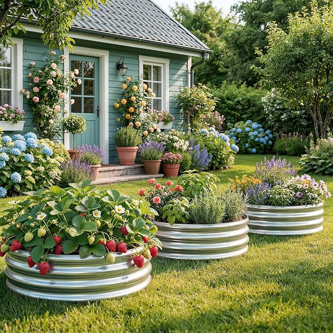 Land Guard Galvanized Raised Garden Bed Kit, Galvanized Planter Raised Garden Boxes Outdoor, Round Large Metal Raised Garden Beds for Vegetables ……