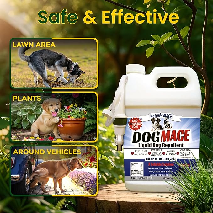 Nature’s MACE Dog Mace Repellent Spray, Keep Dogs Out of Your Lawn and Garden, Training Corrector, Stop Chewing and Digging, Safe Around Kids, Pets, & Plants, 1 Gallon Ready to Use, Treats 3,000 Sq Ft