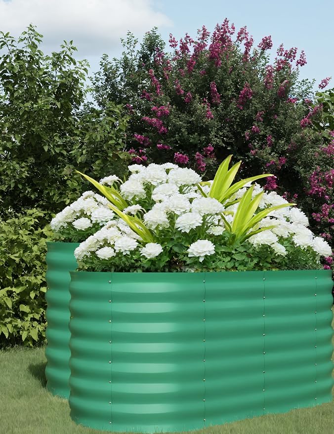 GarveeLife 4x2x2 ft 2-Pack Raised Garden Bed - Galvanized Steel Outdoor Planter Box for Vegetables, Flowers & Herbs - Durable Rust-Resistant Garden Box, Easy Assembly Raised Beds for Gardening,Green
