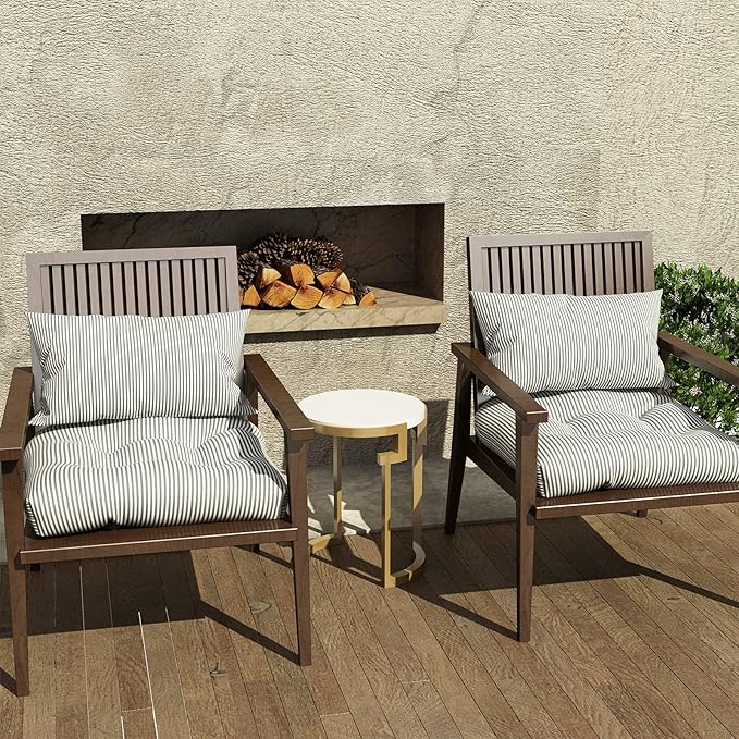 LVTXIII Patio U-Shaped Wicker Seat Cushion, Outdoor Tufted Chair Pads Decorative Seat Cushion Set for Garden Home Office Furniture Ornament, 19”x19”x4”, Pack of 2, Topanga Stripe Grey