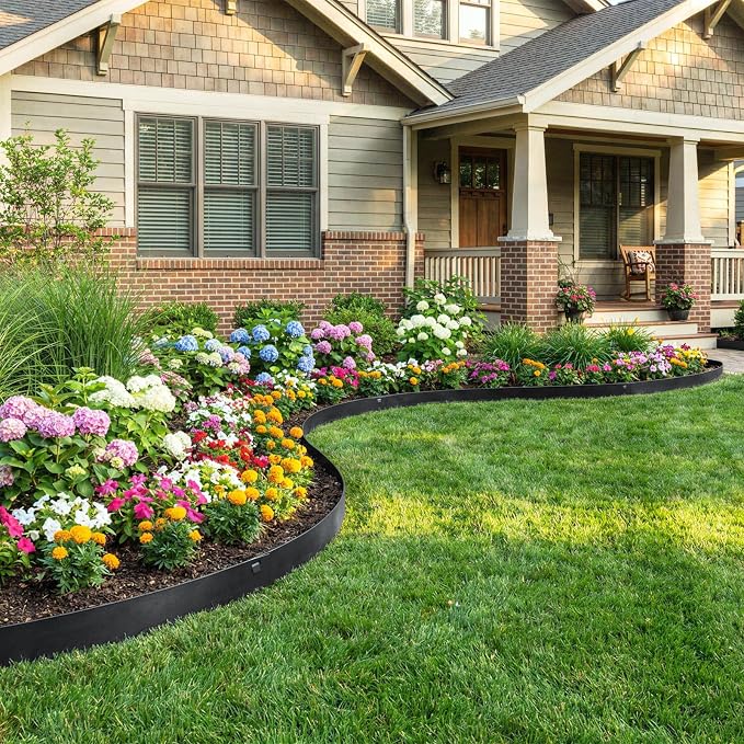 33ft. Metal Edging for Landscaping, 10 Pack 5 Inch Galvanized Steel Landscape Edging for Yard Pathway & Flower Beds, Metal Garden Edging with a Pair of Gloves (Black, 40" L x 5" H Each)