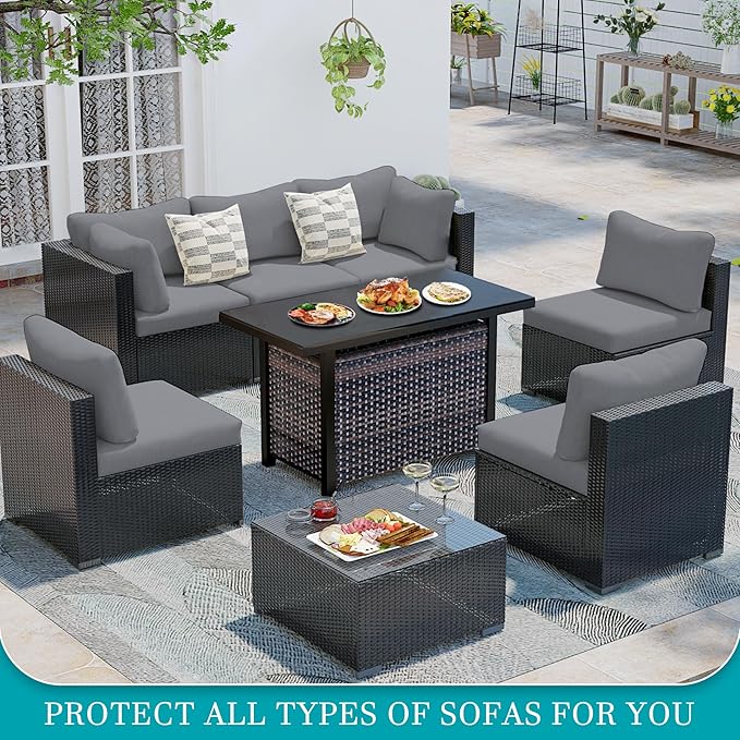 BIETYONE 12Pcs Stretch Patio Cushion Covers,Outdoor Couch Covers Replacement,Outdoor Couch & Sofa Slipcovers,for Patio Furniture Cushion Covers,Washable Reusable urniture Protector(Grey,Cover Only)