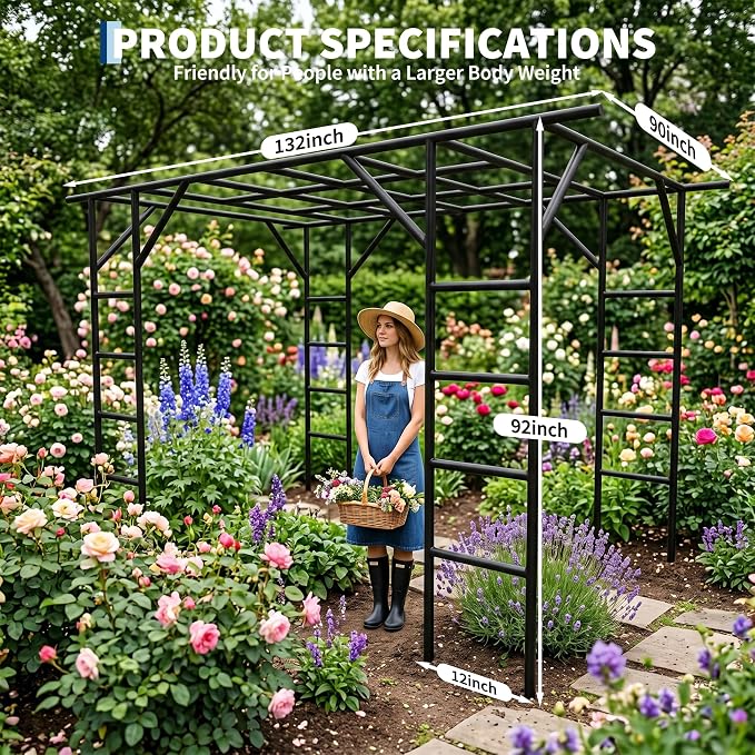 Large Grape Vine & Cucumber Trellis, 132x93x81 inches Large Outdoor Garden Arch Trellis, Outdoor Plant Stand, Plant Climbing Display Rack for Courtyard and Garden Decoration