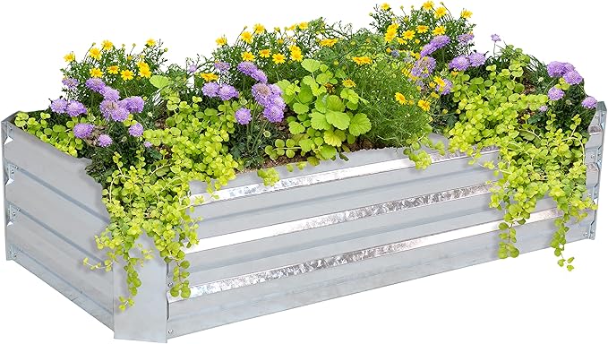Sunnydaze Galvanized Raised Garden Bed Kit - 4x2x1 ft Outdoor Raised Garden Bed - Metal Planter Box for Vegetables, Flowers, Herbs - Silver - 4' x 2' Rectangle
