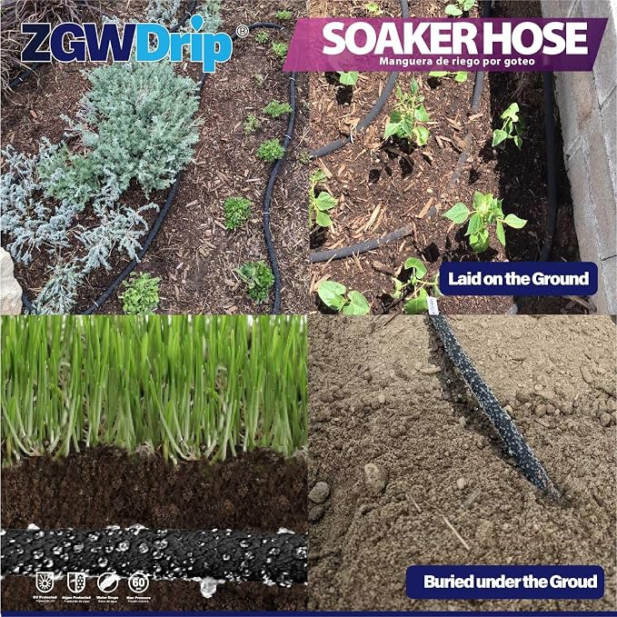 50FT 5/8" Water-Saving Soaker Hose with Solid Brass Connectors, High-Flow Drip Irrigation for Lawn & Landscaping