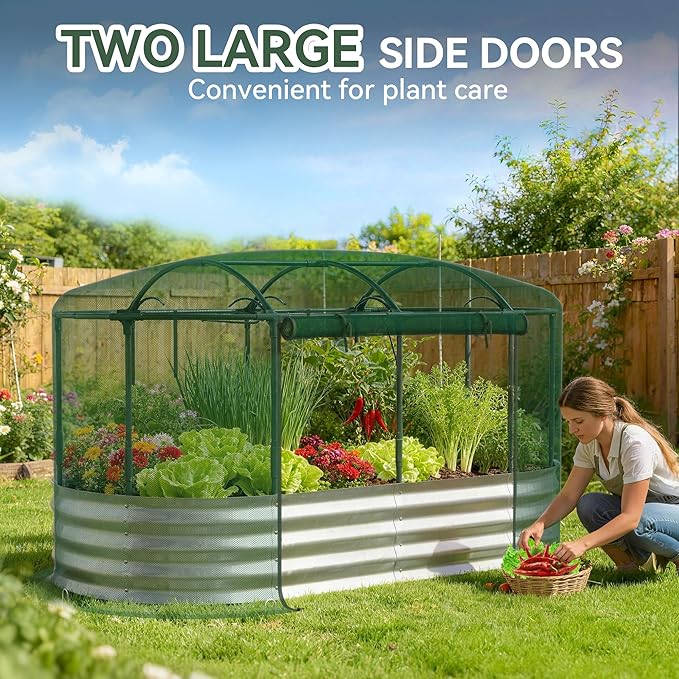 Lineware Raised Garden Bed with Sprinkler Timer and Self-Watering System, 6x3x1 ft Elevated Planter Boxes Outdoor with Mesh Cover, Galvanized Raised Beds for,Vegetables,Flowers, Backyard, Patio