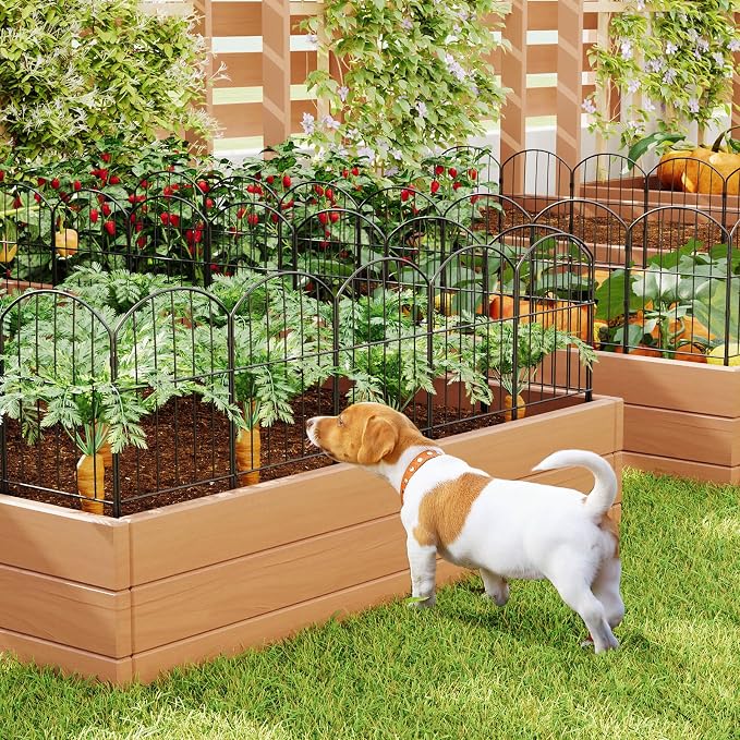 Goovilla Garden Fence, Total 10ft(L) x 24in(H) Garden Fencing Animal Barrier, 10 Pcs Rustproof Metal Fence Panels, Black No Dig Fence, Decorative Garden Fences and Borders for Dogs, Flower Bed, Patio