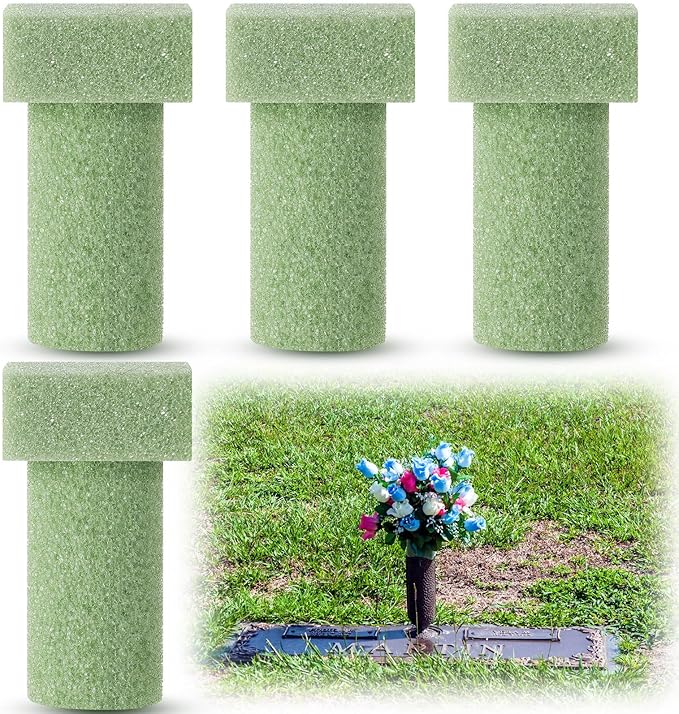Chunful 4 Pieces Floral Foam Vase Insert 3. 25 x 6 Inch Cemetery Vase Inserts Recycled Floral Foam Cemetery vases for Grave Artificial Flowers Home Florist Headstone Decoration Flower Arrangements