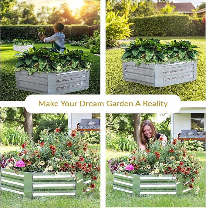 Sunnydaze Galvanized Raised Garden Bed Kit - 4x3x1 ft Outdoor Raised Garden Bed - Metal Planter Box for Vegetables, Flowers, Herbs - Silver - Hexagon