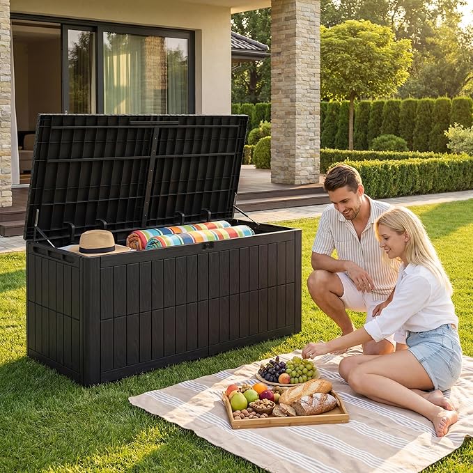 UDPATIO 120 Gallon Deck Box, Outdoor Storage Box Lockable Waterproof Indoor Outdoor Storage Container for Patio Cushions, Garden Tools, Package Delivery Boxes for outside