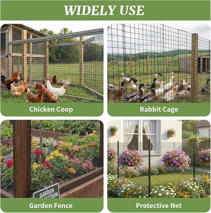 Black Hardware Cloth 1/2in Mesh 24in x 100ft, Chicken Wire Fencing PVC Coated 19 Gauge, Welded Chicken Wire for Rodent Proofing, Tree Guard, Garden Fence, Poultry Netting(1/2in x 24in x 100ft)