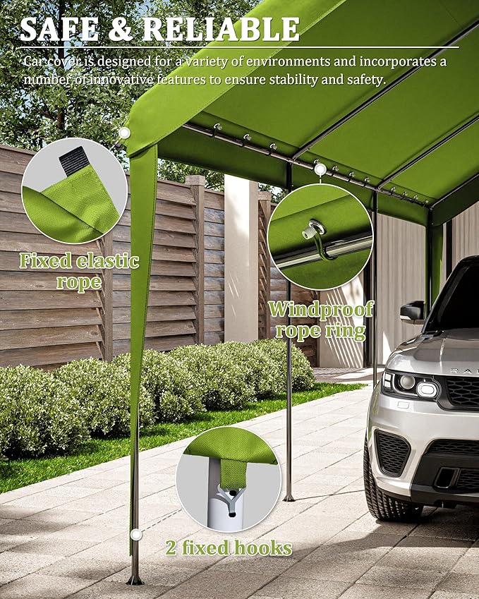 Carport Canopy Replacement Cover 12x20 Heavy Duty Outdoor Portable Car Canopy Oxford Waterproof UV & Tear Resistant Garage Canopy with Ball Bungees (Frame is Not Included)