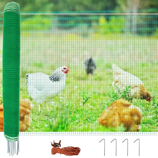 Temporary Fence with Posts 4' x 65' Suitable for Backyard, Garden | Boundary Chicken Fence with Double Spiked Fiberglass Posts & Windbreak Rope, Portable Non Electric Fence Netting